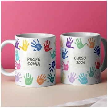 Taza de Cerámica Personalizada "PROFE" con Nombres y Manos